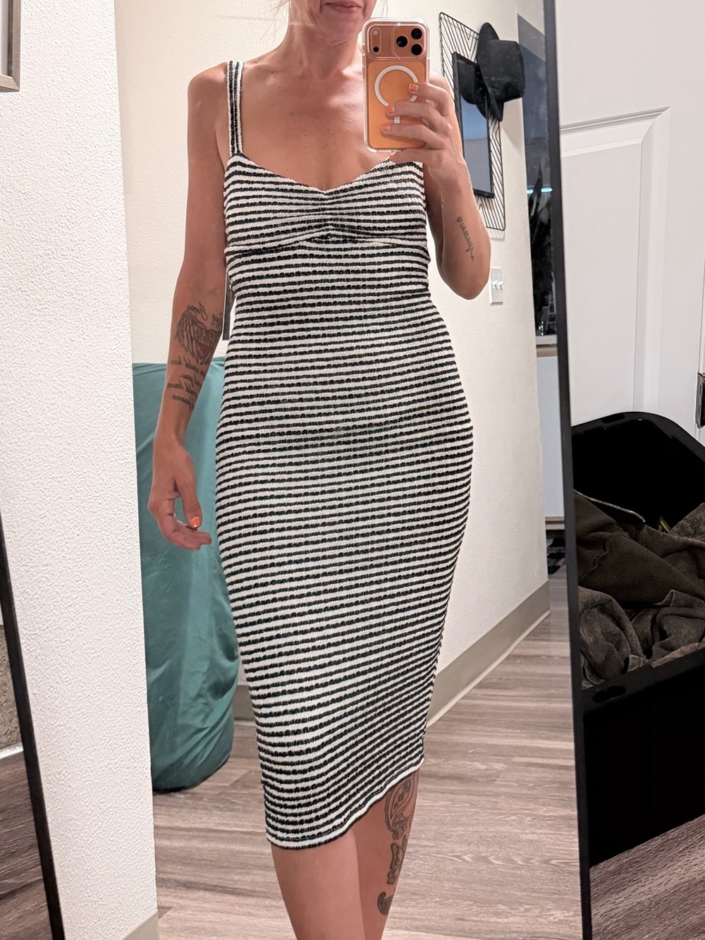 Derek Heart Black and White Striped Midi Bodycon Dress